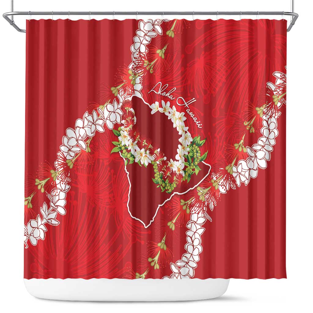 Hawaii Island Flowers Lei Shower Curtain Ohia Lehua Scarlet Red