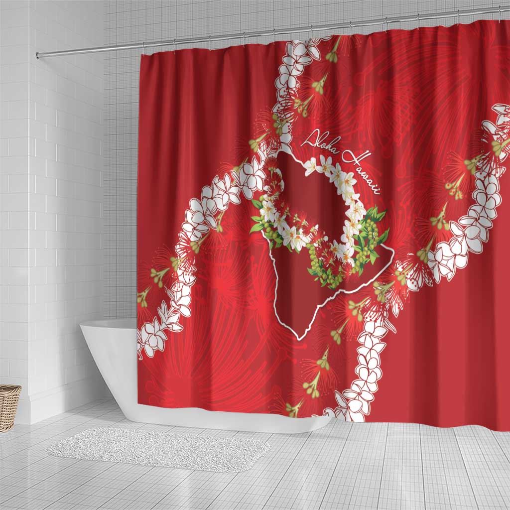 Hawaii Island Flowers Lei Shower Curtain Ohia Lehua Scarlet Red