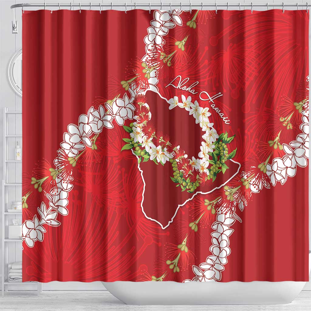 Hawaii Island Flowers Lei Shower Curtain Ohia Lehua Scarlet Red