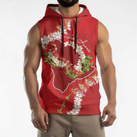 Hawaii Island Flowers Lei Sleeveless Hoodie Ohia Lehua Scarlet Red