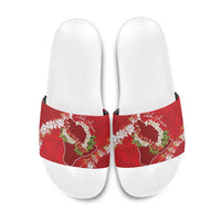 Hawaii Island Flowers Lei Slide Sandals Ohia Lehua Scarlet Red