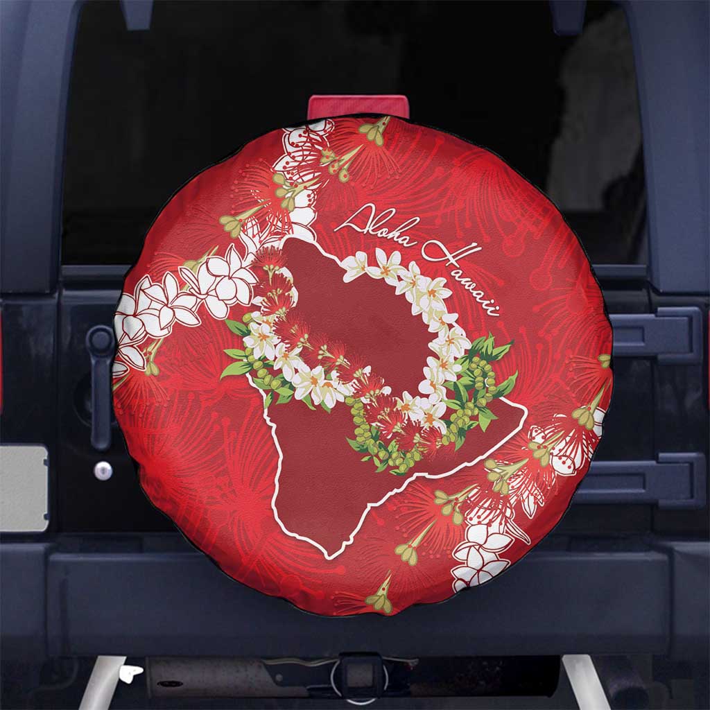 Hawaii Island Flowers Lei Spare Tire Cover Ohia Lehua Scarlet Red