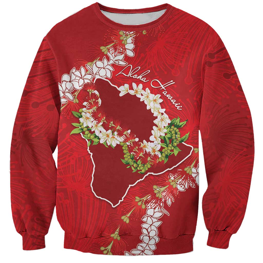 Hawaii Island Flowers Lei Sweatshirt Ohia Lehua Scarlet Red