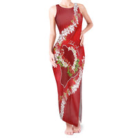 Hawaii Island Flowers Lei Tank Maxi Dress Ohia Lehua Scarlet Red