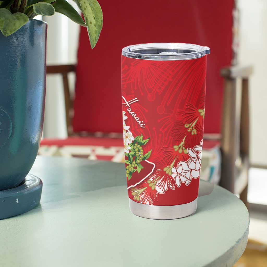 Hawaii Island Flowers Lei Tumbler Cup Ohia Lehua Scarlet Red