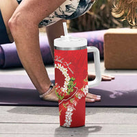 Hawaii Island Flowers Lei Tumbler With Handle Ohia Lehua Scarlet Red