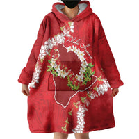 Hawaii Island Flowers Lei Wearable Blanket Hoodie Ohia Lehua Scarlet Red