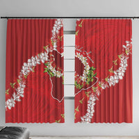 Hawaii Island Flowers Lei Window Curtain Ohia Lehua Scarlet Red