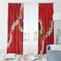 Hawaii Island Flowers Lei Window Curtain Ohia Lehua Scarlet Red