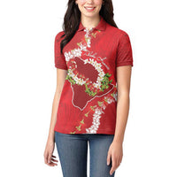Hawaii Island Flowers Lei Women Polo Shirt Ohia Lehua Scarlet Red