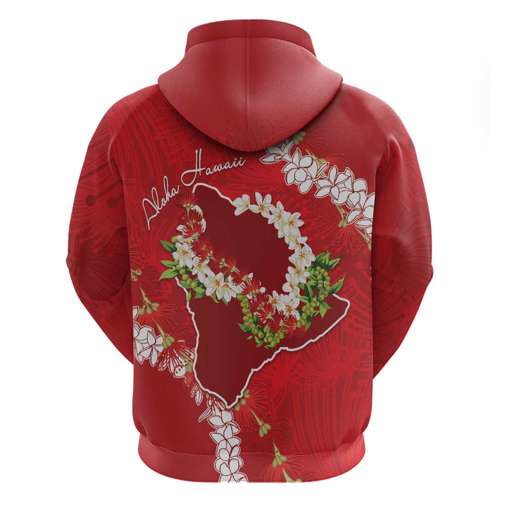 Hawaii Island Flowers Lei Zip Hoodie Ohia Lehua Scarlet Red