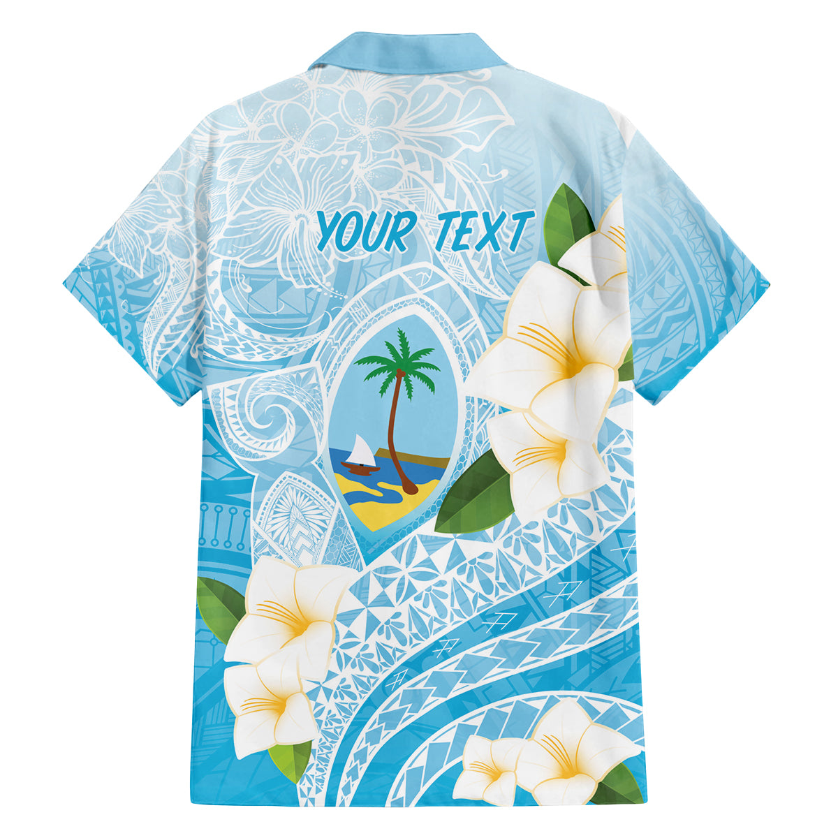 Guam Chamorro Guasali Flowers Family Matching Off The Shoulder Long Sleeve Dress and Hawaiian Shirt Aqua Gradient