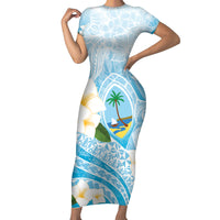 Guam Chamorro Guasali Flowers Family Matching Short Sleeve Bodycon Dress and Hawaiian Shirt Aqua Gradient