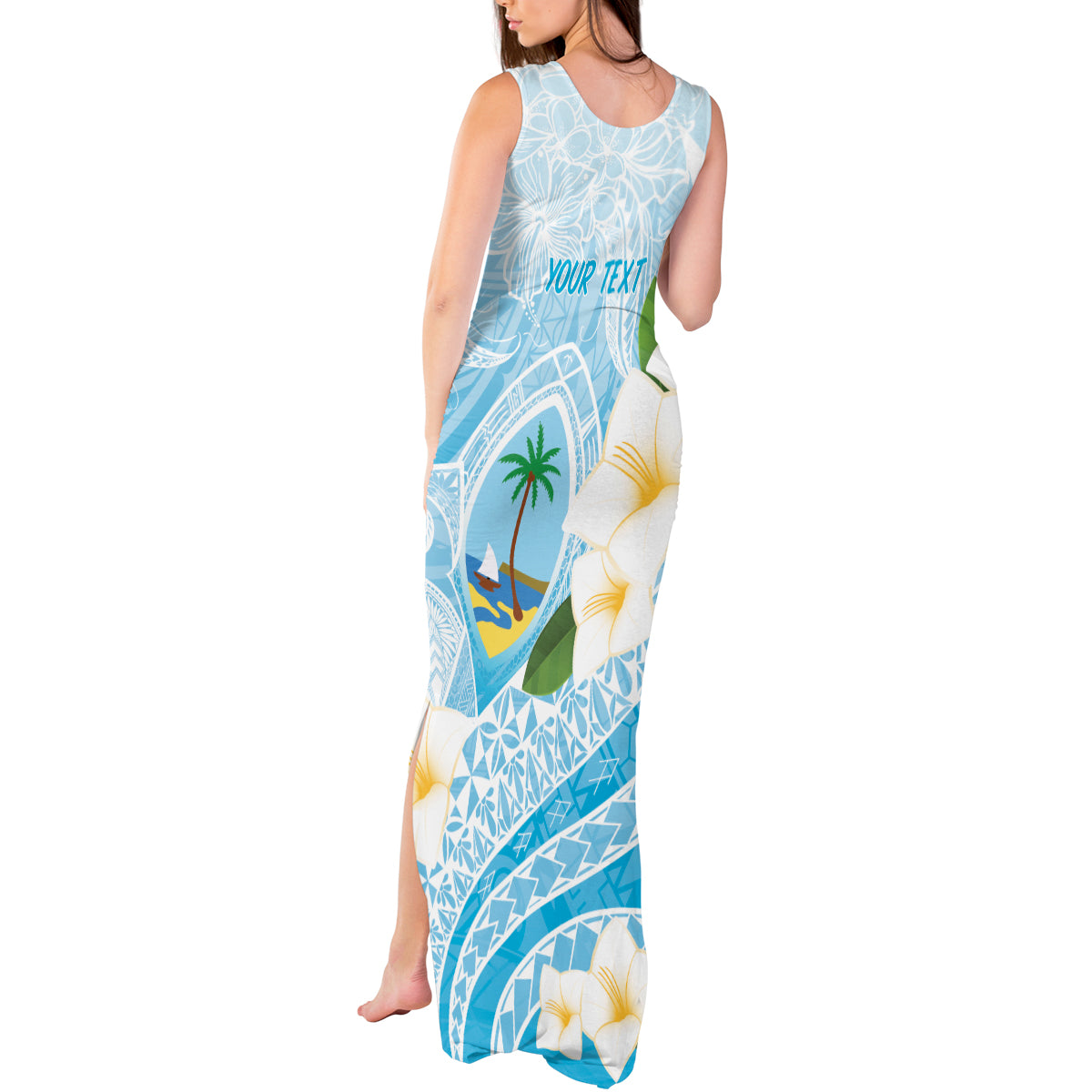 Guam Chamorro Guasali Flowers Tank Maxi Dress Aqua Gradient