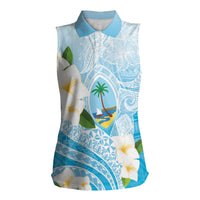 Guam Chamorro Guasali Flowers Women Sleeveless Polo Shirt Aqua Gradient LT7 Female Aquamarine - Polynesian Pride