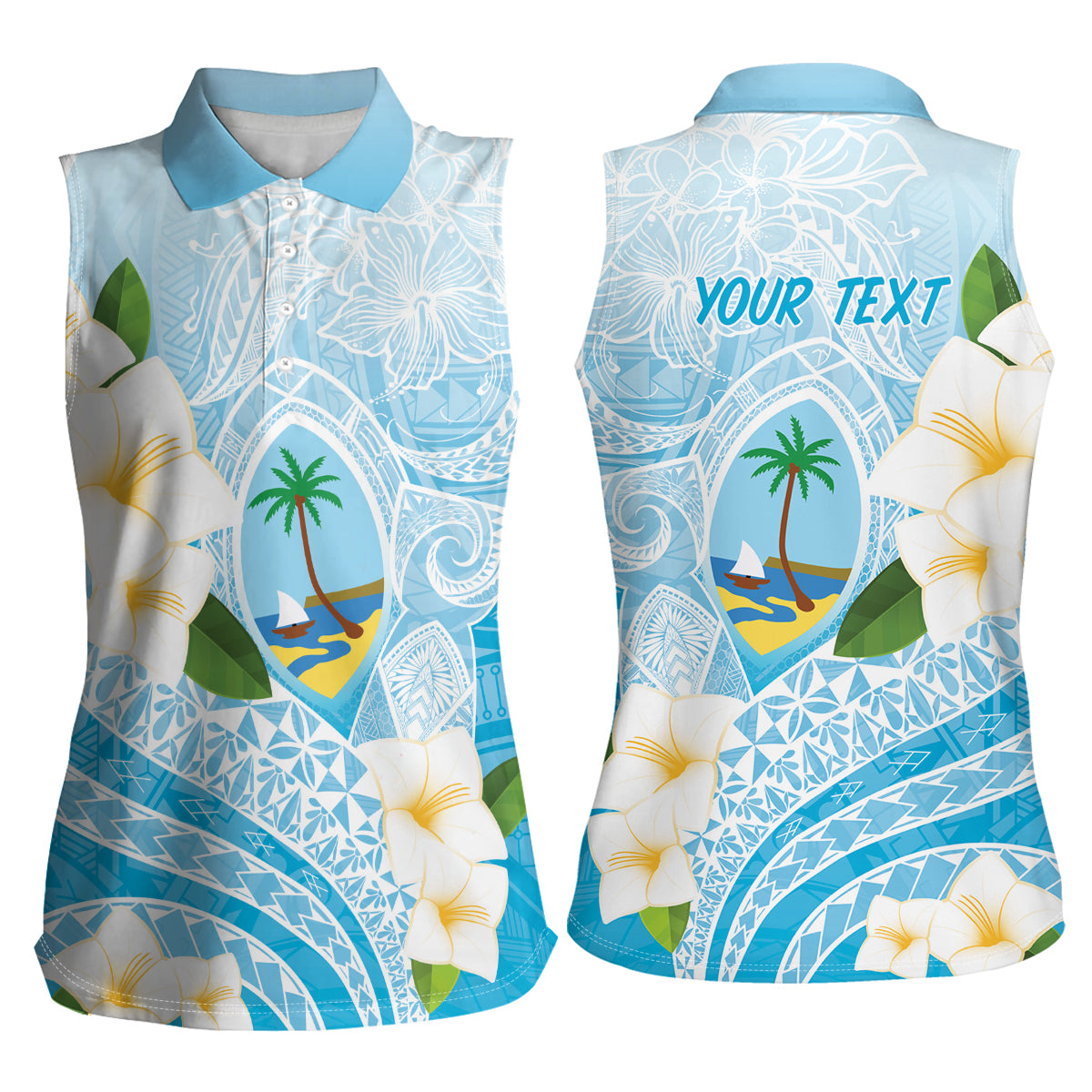 Guam Chamorro Guasali Flowers Women Sleeveless Polo Shirt Aqua Gradient LT7 - Polynesian Pride
