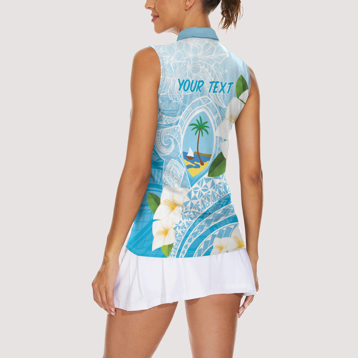 Guam Chamorro Guasali Flowers Women Sleeveless Polo Shirt Aqua Gradient LT7 - Polynesian Pride