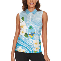 Guam Chamorro Guasali Flowers Women Sleeveless Polo Shirt Aqua Gradient LT7 - Polynesian Pride