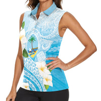 Guam Chamorro Guasali Flowers Women Sleeveless Polo Shirt Aqua Gradient LT7 - Polynesian Pride