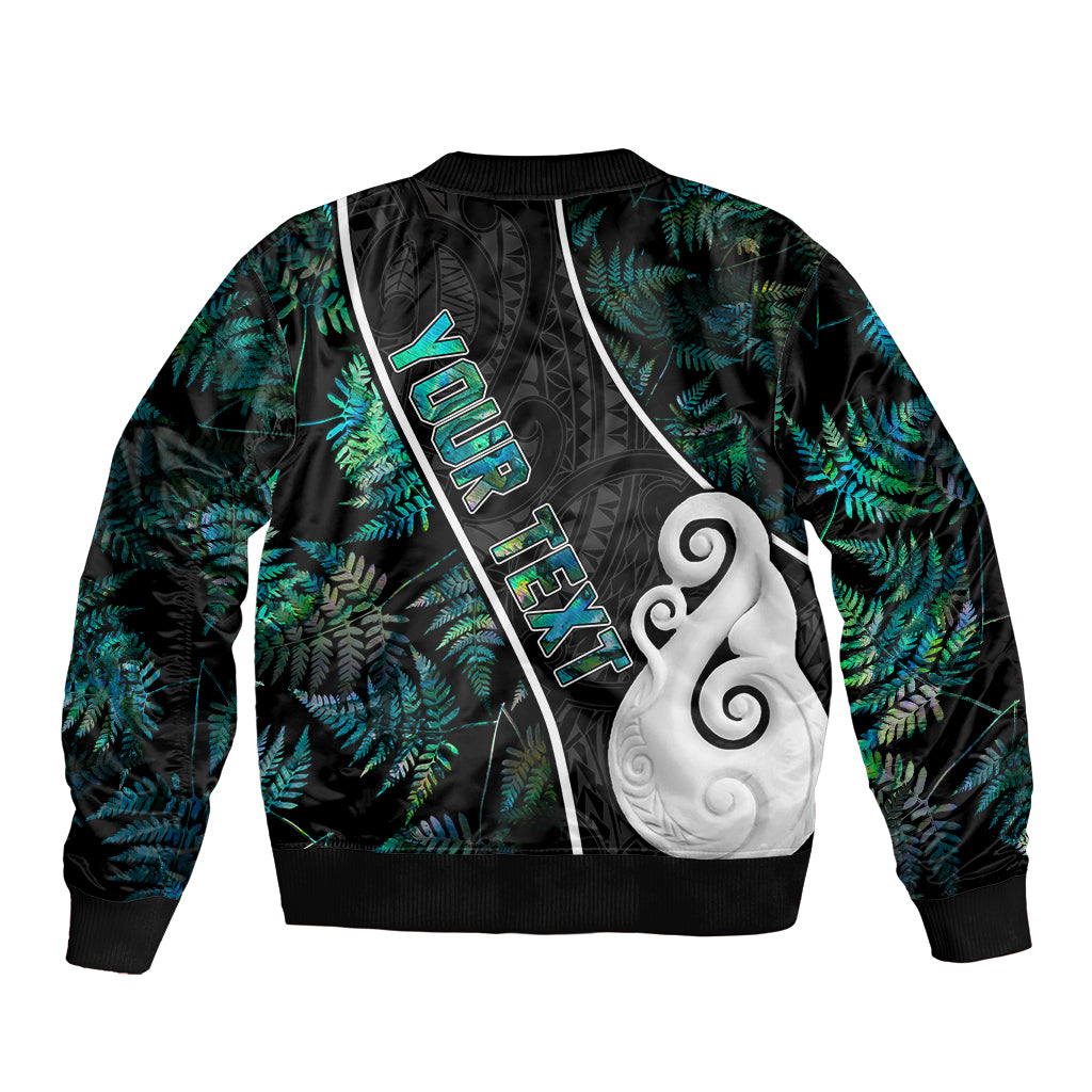 Personalised New Zealand Sleeve Zip Bomber Jacket Paua Shell Maori Manaia with Silver Ferns LT7 - Polynesian Pride