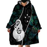 Personalised New Zealand Wearable Blanket Hoodie Paua Shell Maori Manaia with Silver Ferns LT7 - Polynesian Pride