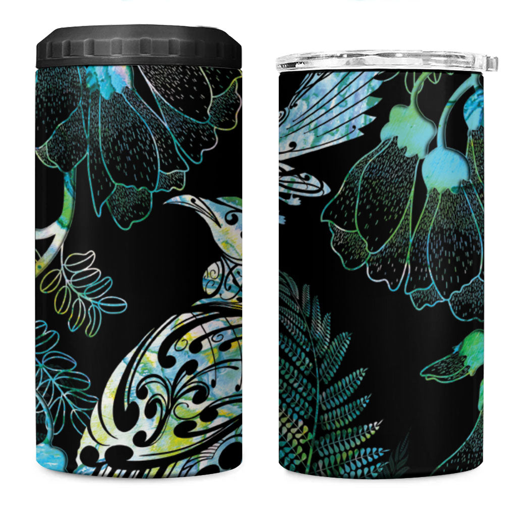 Aotearoa Maori Mahuru 4 in 1 Can Cooler Tumbler Spring Time - Paua Shell Green LT7 One Size: 16 oz Black - Polynesian Pride