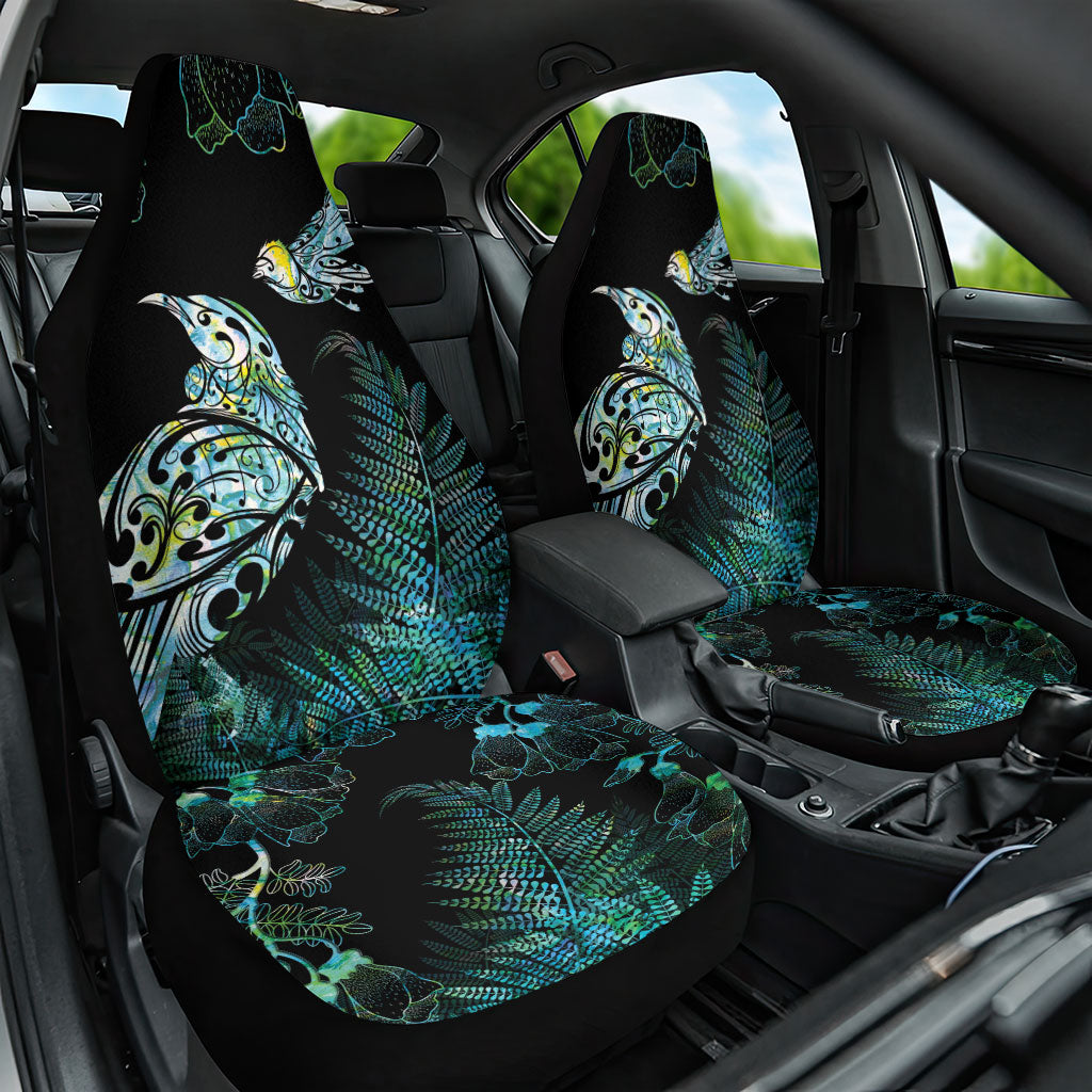 Aotearoa Maori Mahuru Car Seat Cover Spring Time - Paua Shell Green LT7 One Size Black - Polynesian Pride