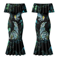 Aotearoa Maori Mahuru Couples Matching Mermaid Dress and Hawaiian Shirt Spring Time - Paua Shell Green LT7 - Polynesian Pride