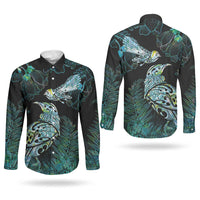 Aotearoa Maori Mahuru Couples Matching Puletasi and Long Sleeve Button Shirt Spring Time - Paua Shell Green LT7 - Polynesian Pride