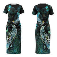 Aotearoa Maori Mahuru Couples Matching Short Sleeve Bodycon Dress and Long Sleeve Button Shirt Spring Time - Paua Shell Green LT7 - Polynesian Pride