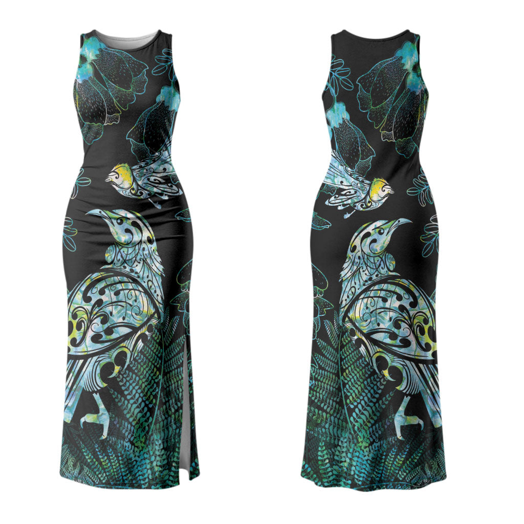 Aotearoa Maori Mahuru Couples Matching Tank Maxi Dress and Hawaiian Shirt Spring Time - Paua Shell Green LT7 - Polynesian Pride