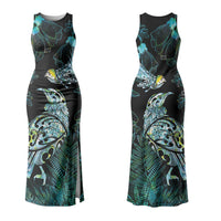 Aotearoa Maori Mahuru Couples Matching Tank Maxi Dress and Hawaiian Shirt Spring Time - Paua Shell Green LT7 - Polynesian Pride