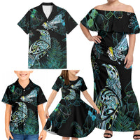 Aotearoa Maori Mahuru Family Matching Off Shoulder Maxi Dress and Hawaiian Shirt Spring Time - Paua Shell Green LT7 - Polynesian Pride