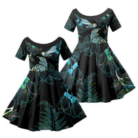 Aotearoa Maori Mahuru Family Matching Puletasi and Hawaiian Shirt Spring Time - Paua Shell Green LT7 Daughter's Dress Black - Polynesian Pride