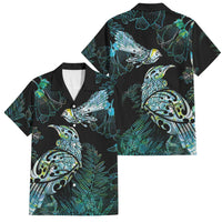 Aotearoa Maori Mahuru Family Matching Summer Maxi Dress and Hawaiian Shirt Spring Time - Paua Shell Green LT7 Dad's Shirt - Short Sleeve Black - Polynesian Pride
