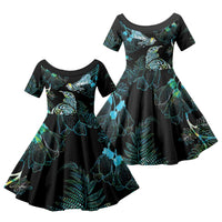 Aotearoa Maori Mahuru Family Matching Summer Maxi Dress and Hawaiian Shirt Spring Time - Paua Shell Green LT7 Daughter's Dress Black - Polynesian Pride