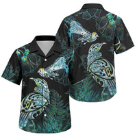 Aotearoa Maori Mahuru Family Matching Summer Maxi Dress and Hawaiian Shirt Spring Time - Paua Shell Green LT7 Son's Shirt Black - Polynesian Pride