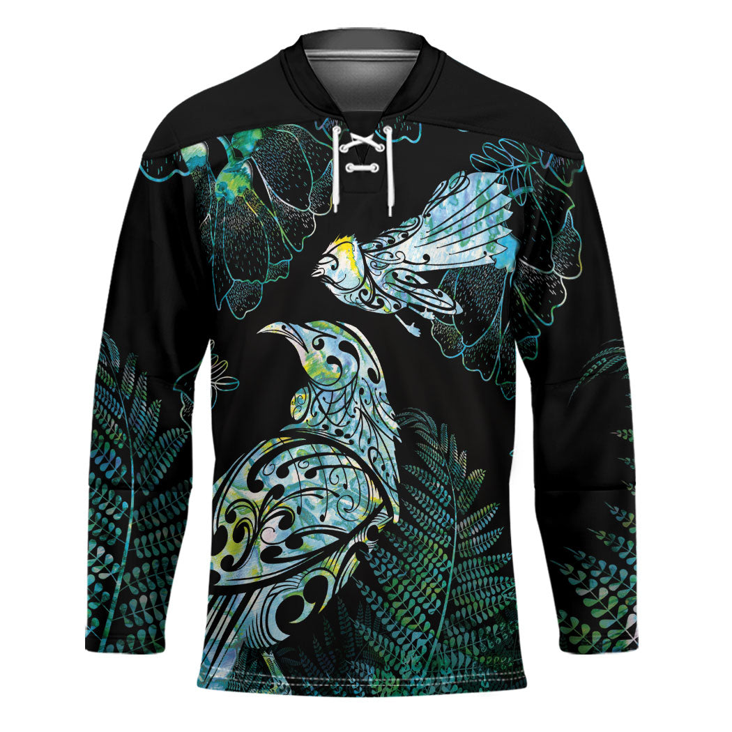 Aotearoa Maori Mahuru Hockey Jersey Spring Time - Paua Shell Green LT7 Unisex Black - Polynesian Pride