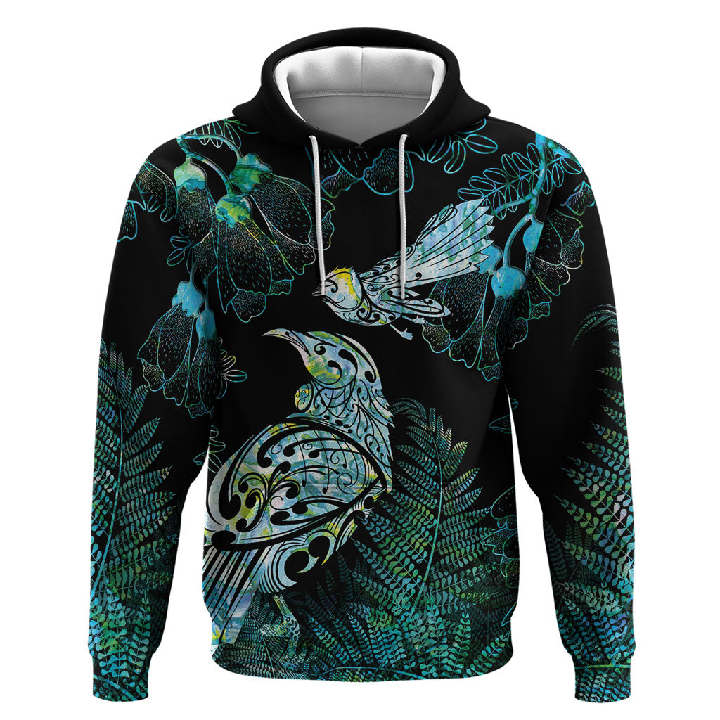 Aotearoa Maori Mahuru Hoodie Spring Time - Paua Shell Green LT7 Pullover Hoodie Black - Polynesian Pride