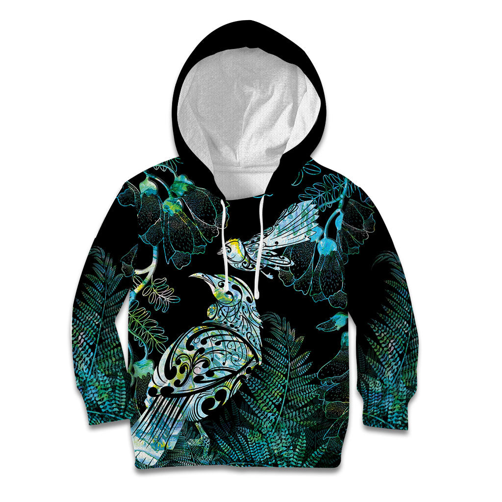 Aotearoa Maori Mahuru Kid Hoodie Spring Time - Paua Shell Green LT7 Hoodie Black - Polynesian Pride