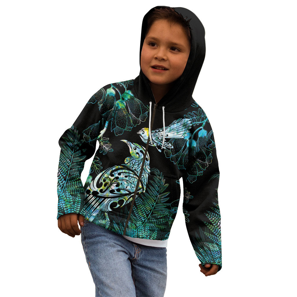 Aotearoa Maori Mahuru Kid Hoodie Spring Time - Paua Shell Green LT7 - Polynesian Pride