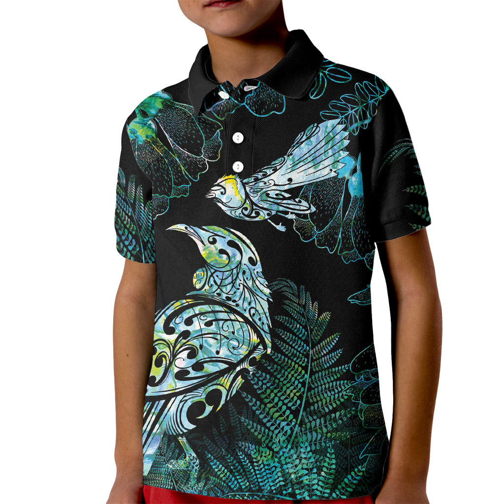 Aotearoa Maori Mahuru Kid Polo Shirt Spring Time - Paua Shell Green LT7 Kid Black - Polynesian Pride