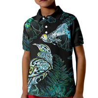 Aotearoa Maori Mahuru Kid Polo Shirt Spring Time - Paua Shell Green LT7 Kid Black - Polynesian Pride
