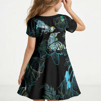 Aotearoa Maori Mahuru Kid Short Sleeve Dress Spring Time - Paua Shell Green LT7 - Polynesian Pride