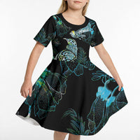 Aotearoa Maori Mahuru Kid Short Sleeve Dress Spring Time - Paua Shell Green LT7 - Polynesian Pride