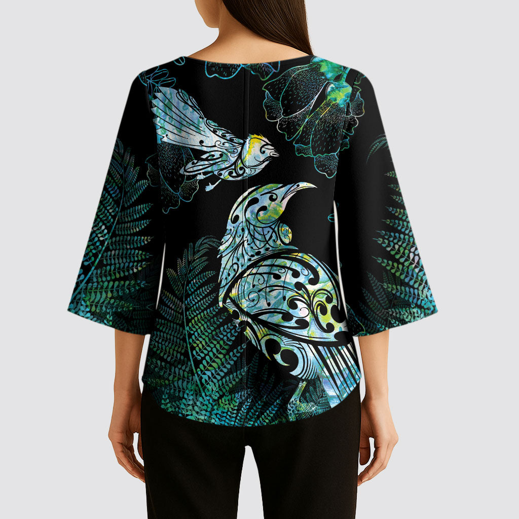 Aotearoa Maori Mahuru Kimono Sleeve Blouse Spring Time - Paua Shell Green LT7 - Polynesian Pride