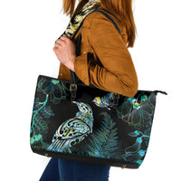 Aotearoa Maori Mahuru Leather Tote Bag Spring Time - Paua Shell Green LT7 Black - Polynesian Pride