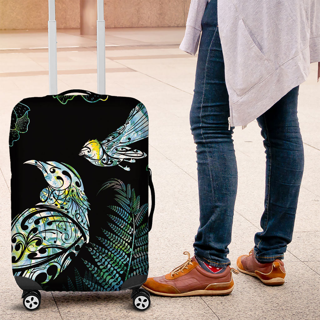 Aotearoa Maori Mahuru Luggage Cover Spring Time - Paua Shell Green LT7 Black - Polynesian Pride