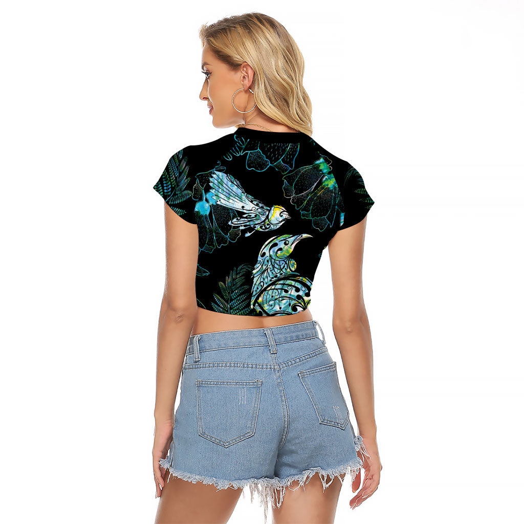 Aotearoa Maori Mahuru Raglan Cropped T Shirt Spring Time - Paua Shell Green LT7 - Polynesian Pride