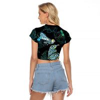 Aotearoa Maori Mahuru Raglan Cropped T Shirt Spring Time - Paua Shell Green LT7 - Polynesian Pride